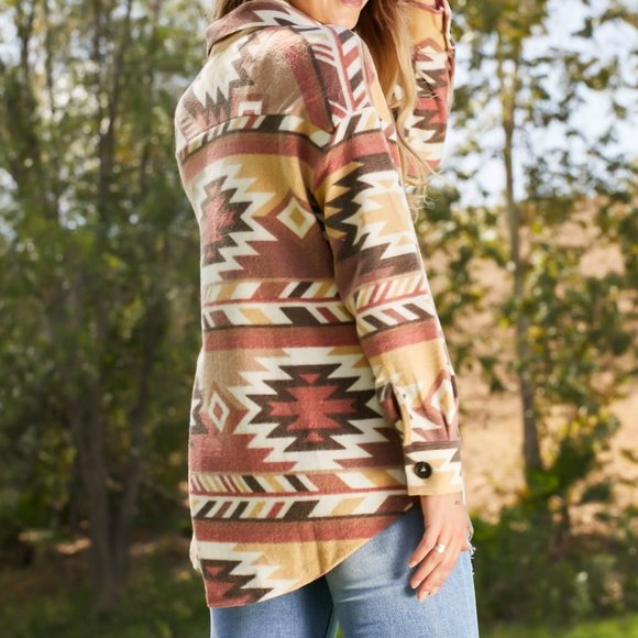 Zenana Firelit Night Full Size Brushed Geometric Print Shacket - Picture 7 of 8